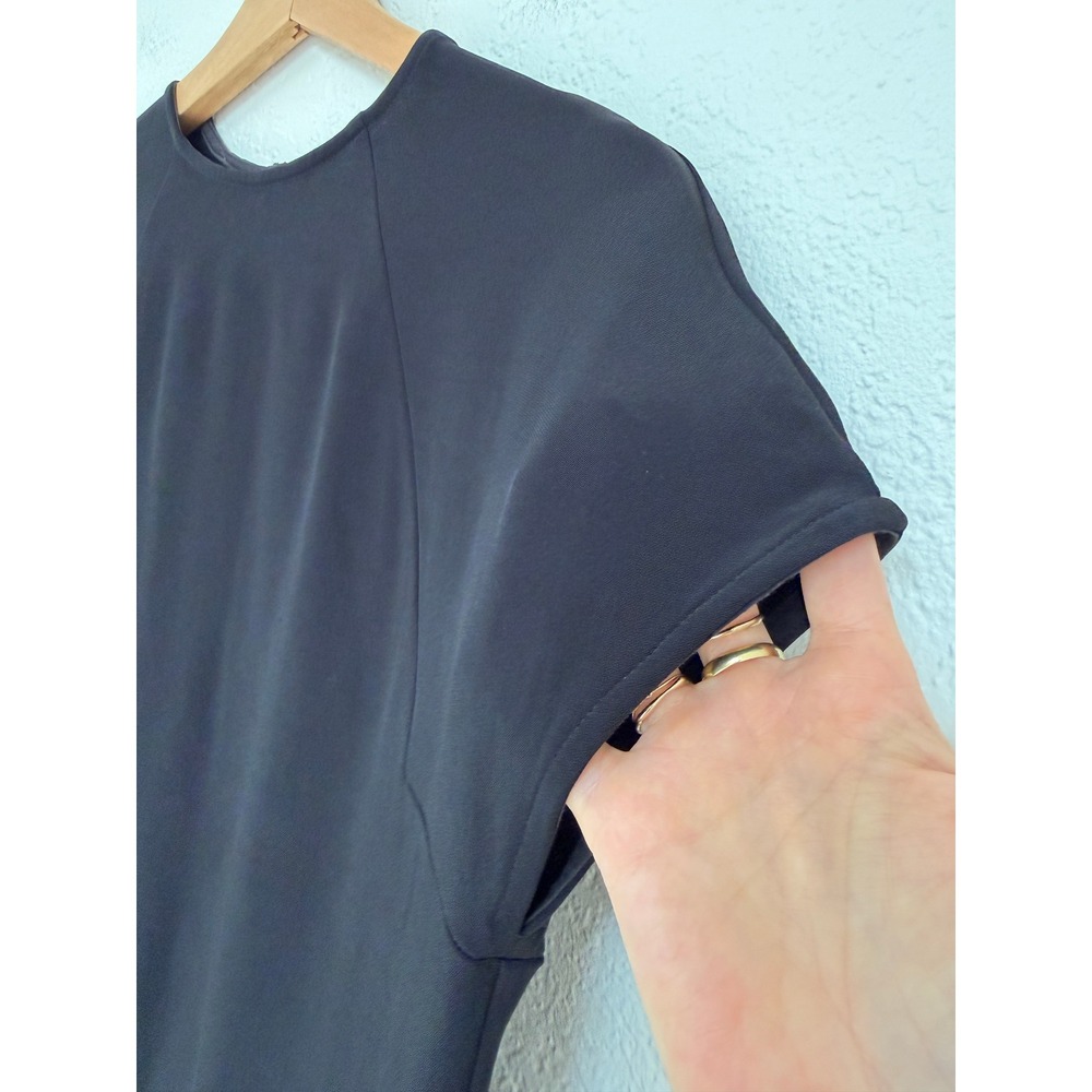 COS Black Short Sleeve Blouse Back Zip Crew Neck Minimalist Top Size 4 - Picture 5 of 6